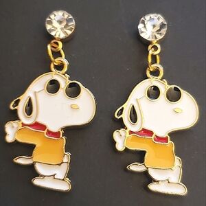 Handmade Rhinestone Cool Snoopy Dangle Earrings